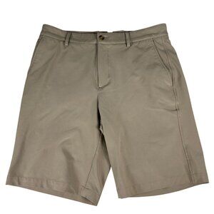 Dunning Stretch Golf Shorts Men's 32 Tan Flat Front 9.5" Inseam Pockets Bermuda